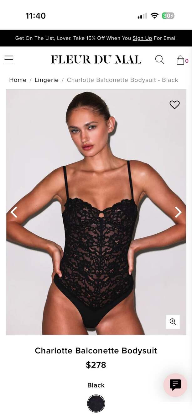 Black Charlotte Balconette Bodysuit
